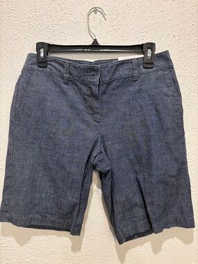 LOFT Chambray Bermuda Shorts - Navy Blue